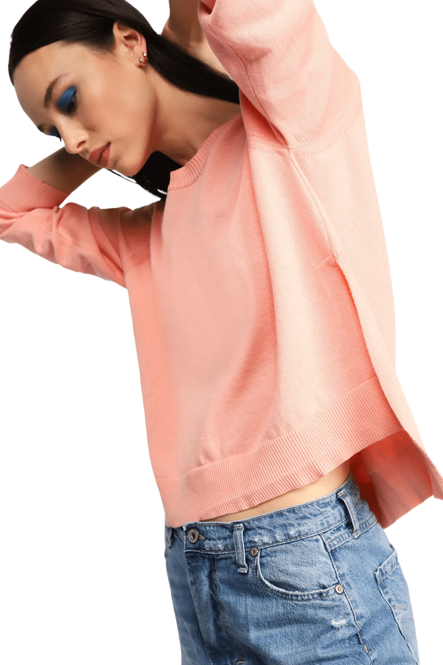 Please peach asymmetrical bottom hem pullover
