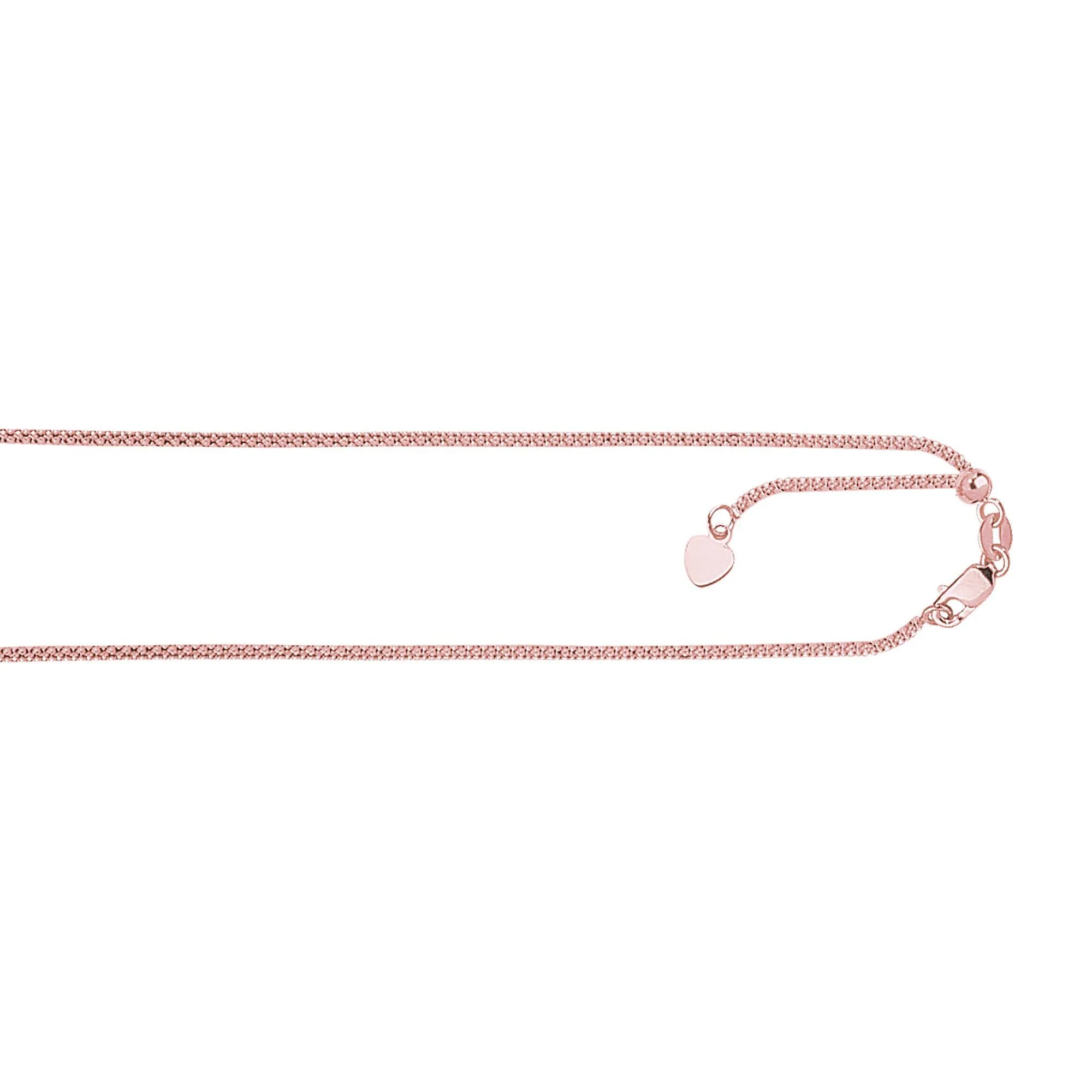 Popcorn Chain 14K Solid Rose Gold, 22" - 1.3mm, ADJUSTABLE Necklace up to 22", Pendant Chain, Layering Chain, Genuine 14K Gold, For Women