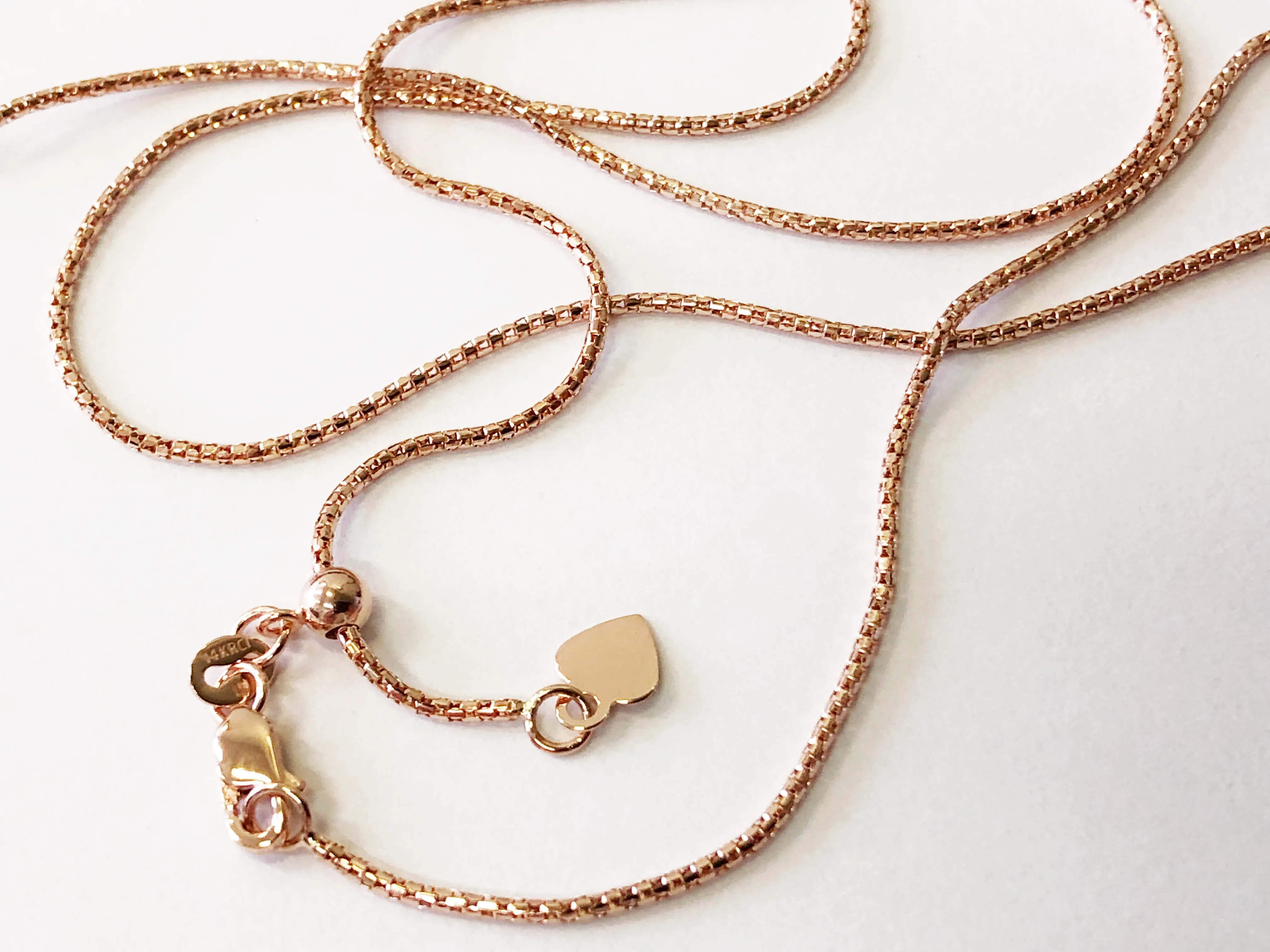 Popcorn Chain 14K Solid Rose Gold, 22" - 1.3mm, ADJUSTABLE Necklace up to 22", Pendant Chain, Layering Chain, Genuine 14K Gold, For Women