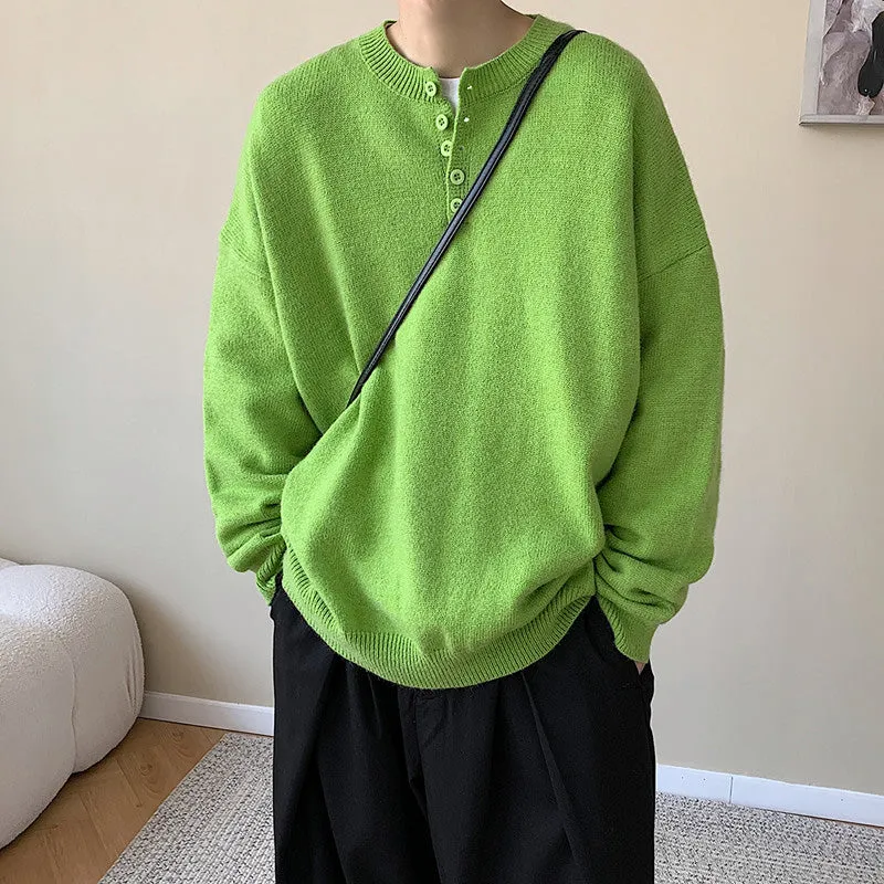 Round Neck Pullover Green Sweater Knitted Shirt