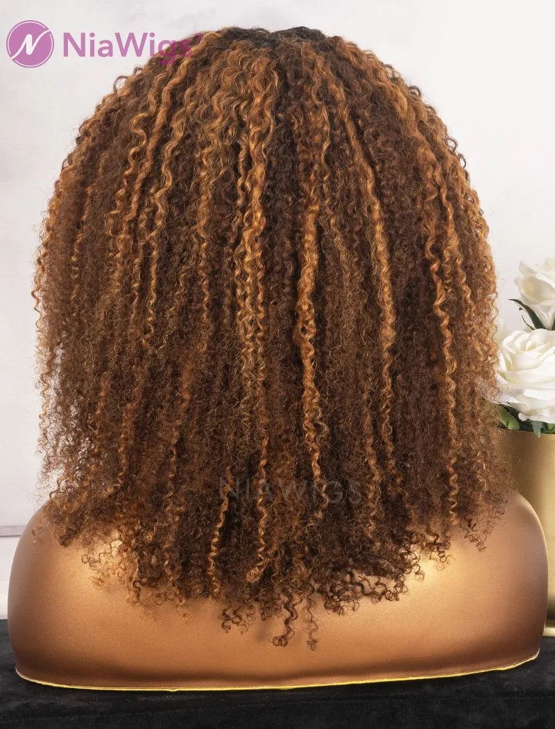 Scalp Top Wig Afro Kinky Curly Human Hair Wigs With Bangs Machine Made