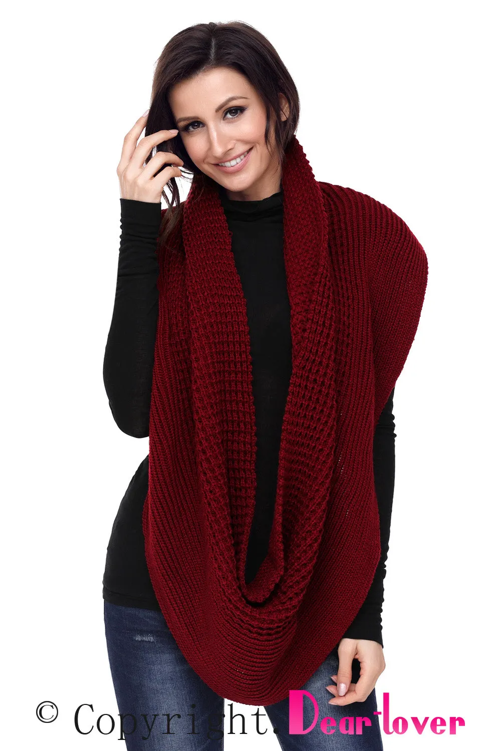 Sexy Burgundy Cable Knit Chunky Scarf
