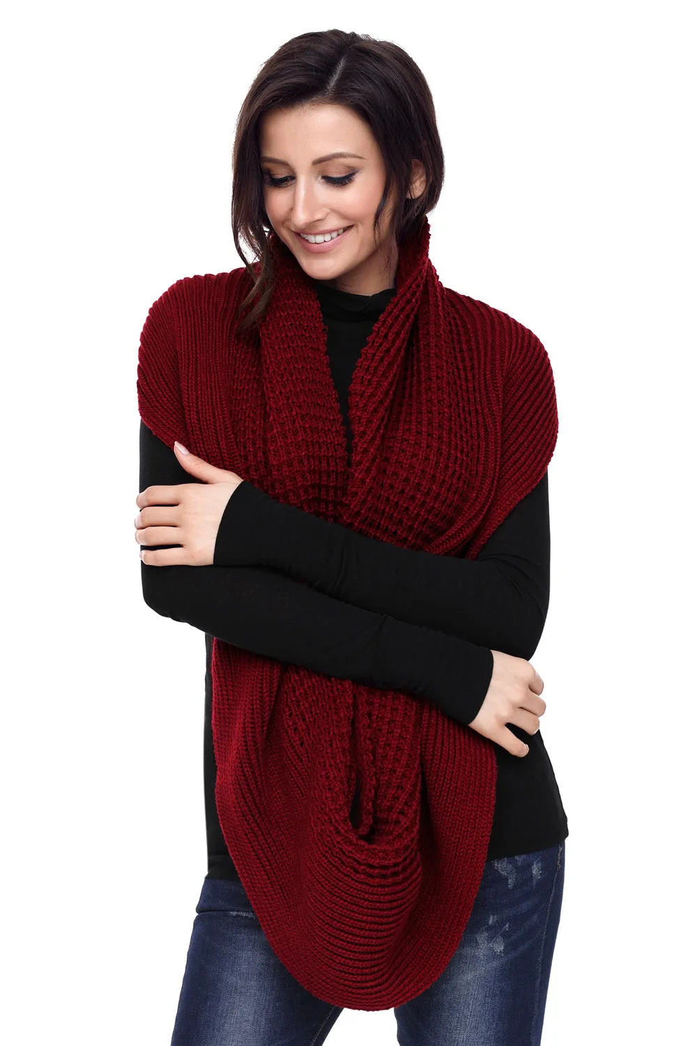 Sexy Burgundy Cable Knit Chunky Scarf