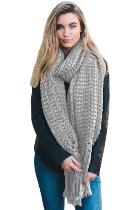 Sexy Gray Cozy Chunky Knit Tassel Scarf