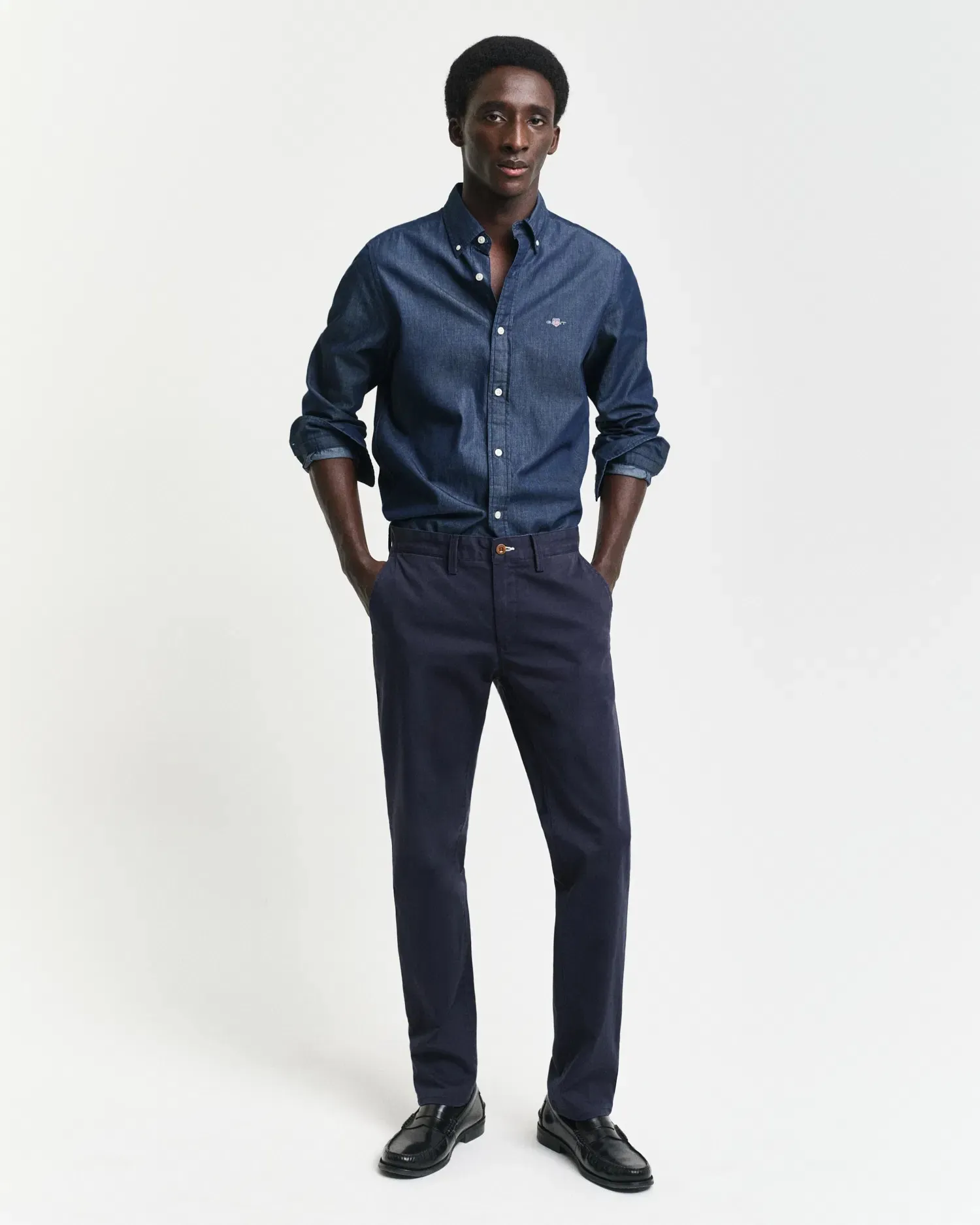 Slim Twill Chinos, 410 Marine