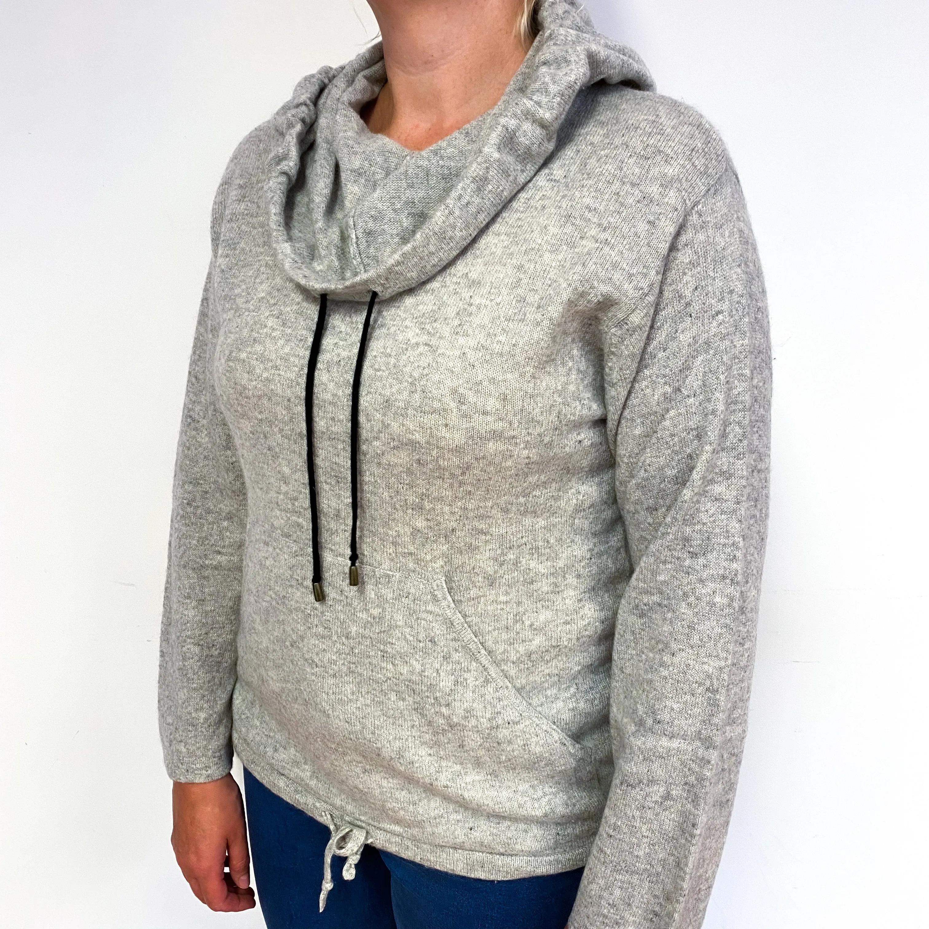 Smoke Grey Cashmere Drawstring Hoodie Jumper Large