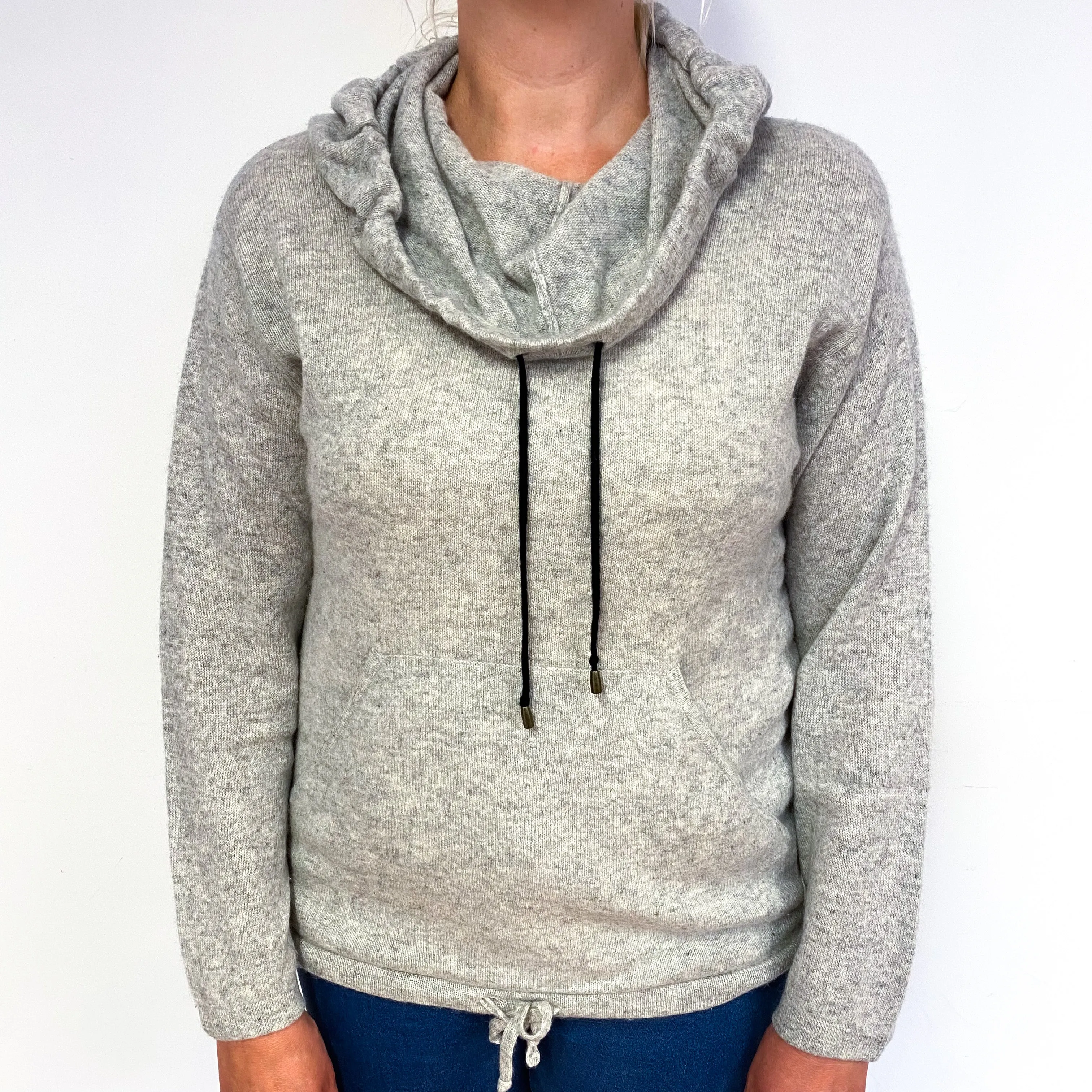 Smoke Grey Cashmere Drawstring Hoodie Jumper Large