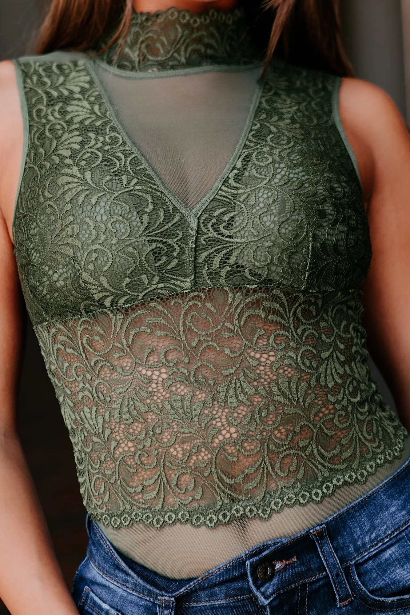 Stay Beautiful Lace Bodysuit (Olive)