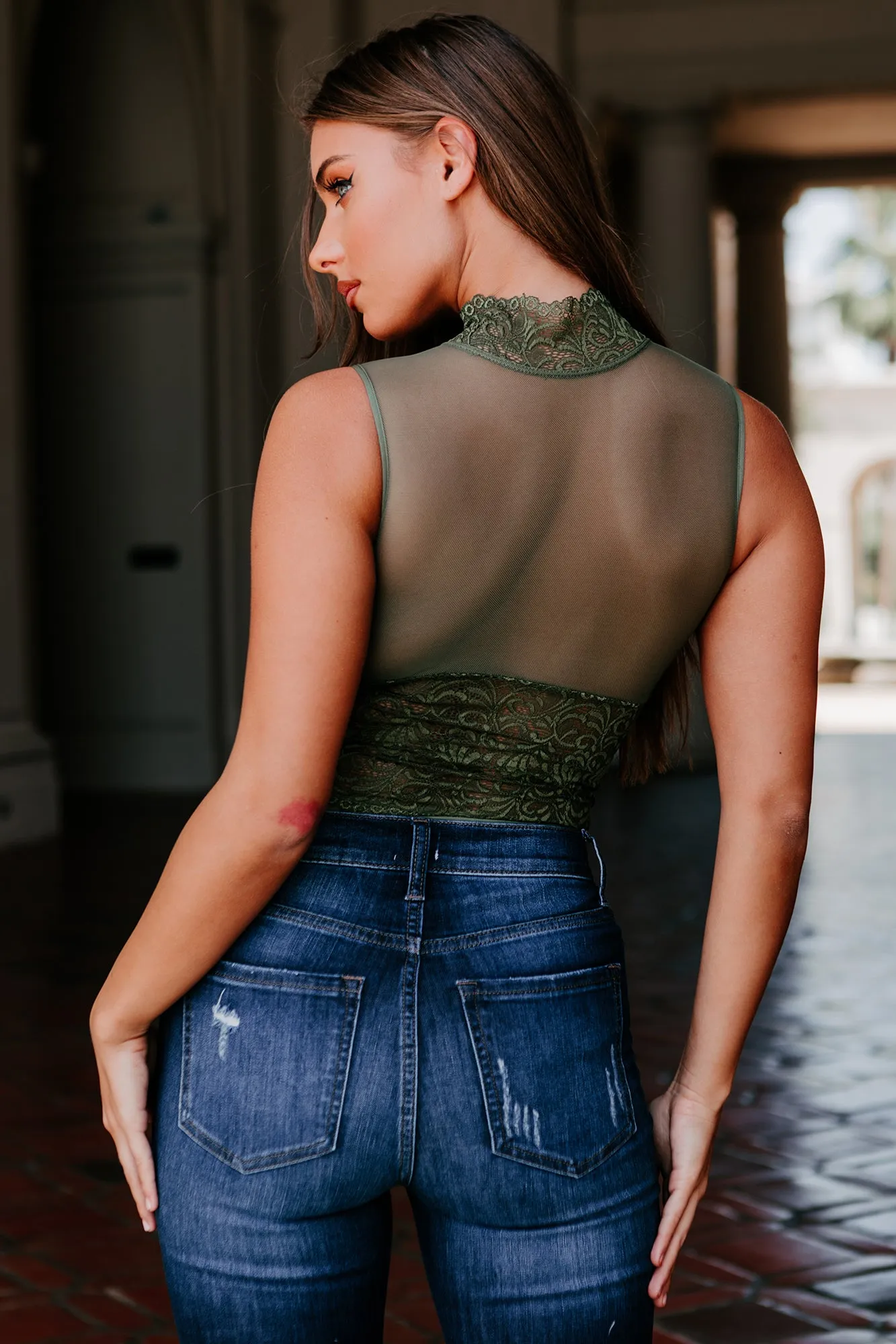 Stay Beautiful Lace Bodysuit (Olive)