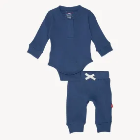 symphony blue ribbed cotton magnetic long sleeve bodysuit   pant set
