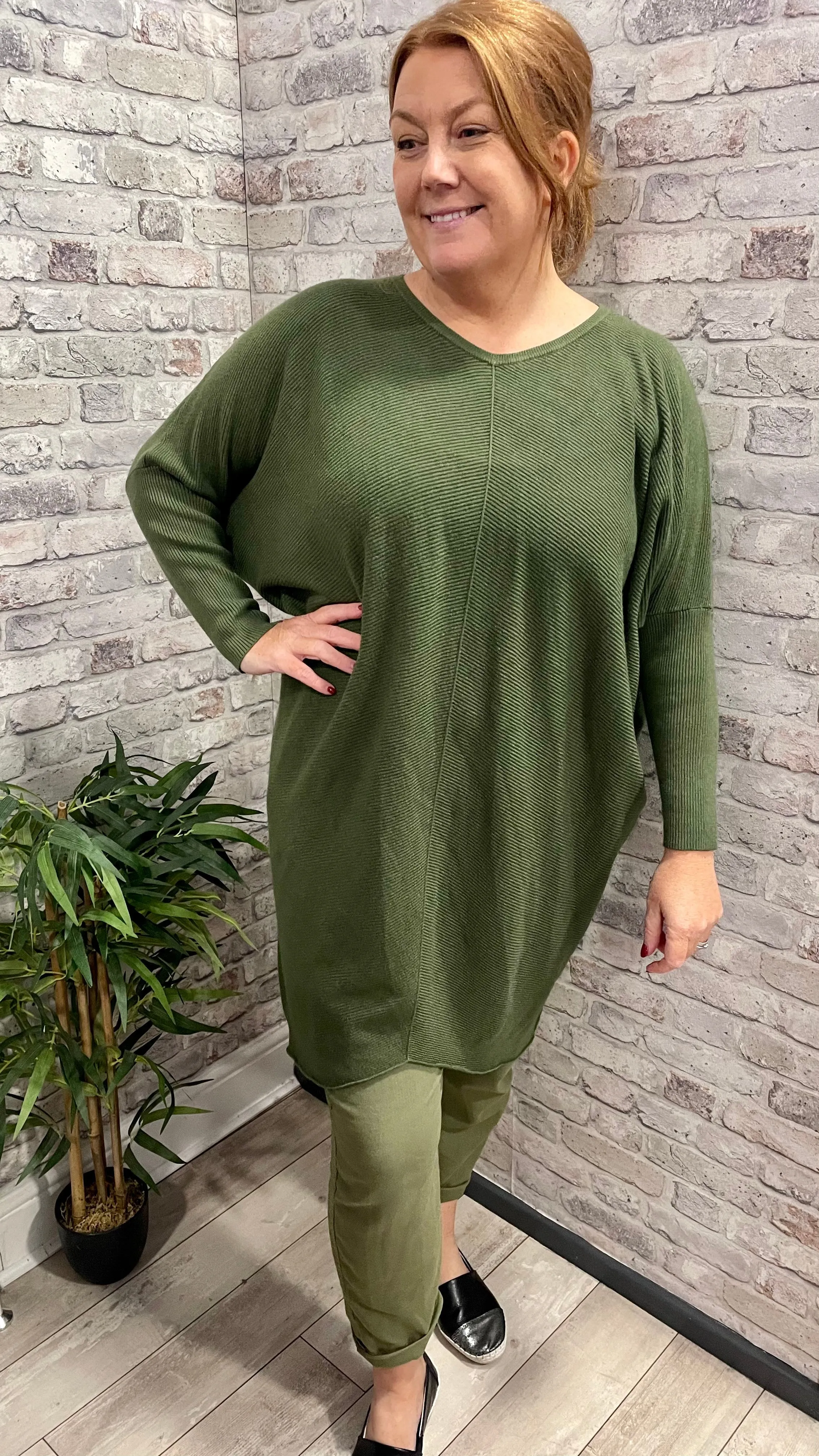V Neck Longline Jumper Dress