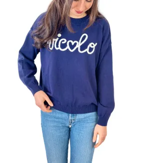 Vicolo blue embroidered logo cotton pullover
