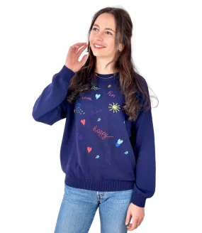 Vicolo blue embroidered stamps cotton pullover