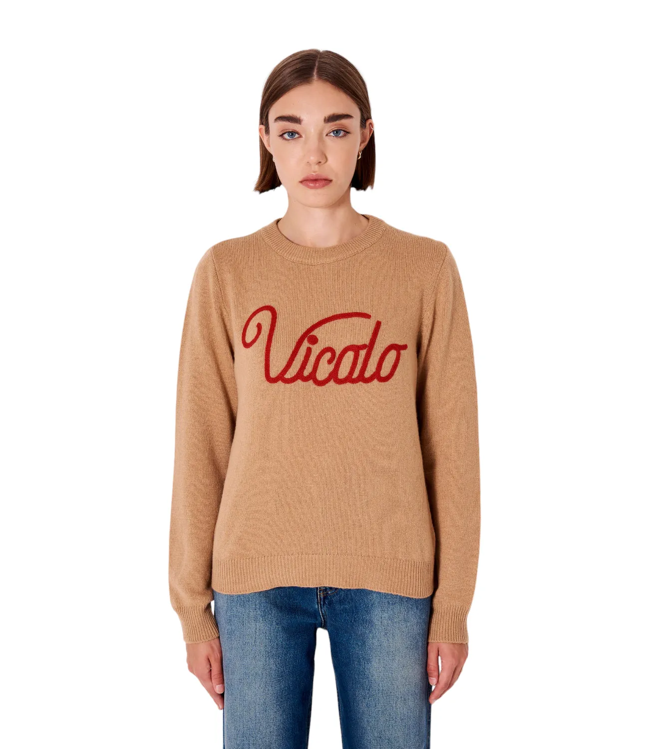 Vicolo camel embroidered pullover