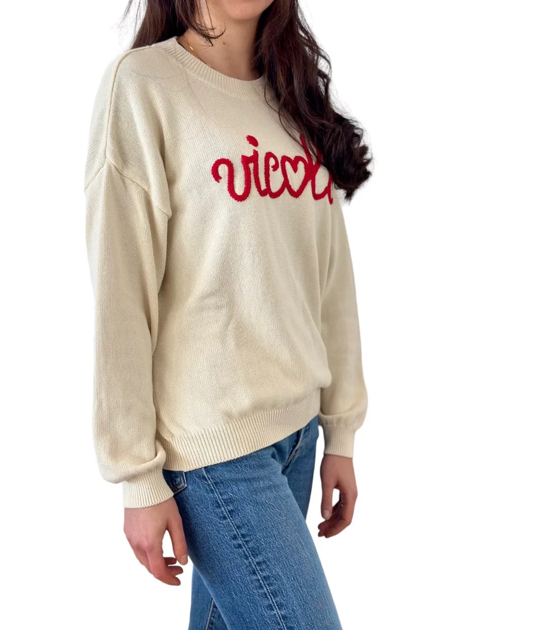 Vicolo cream embroidered logo cotton pullover