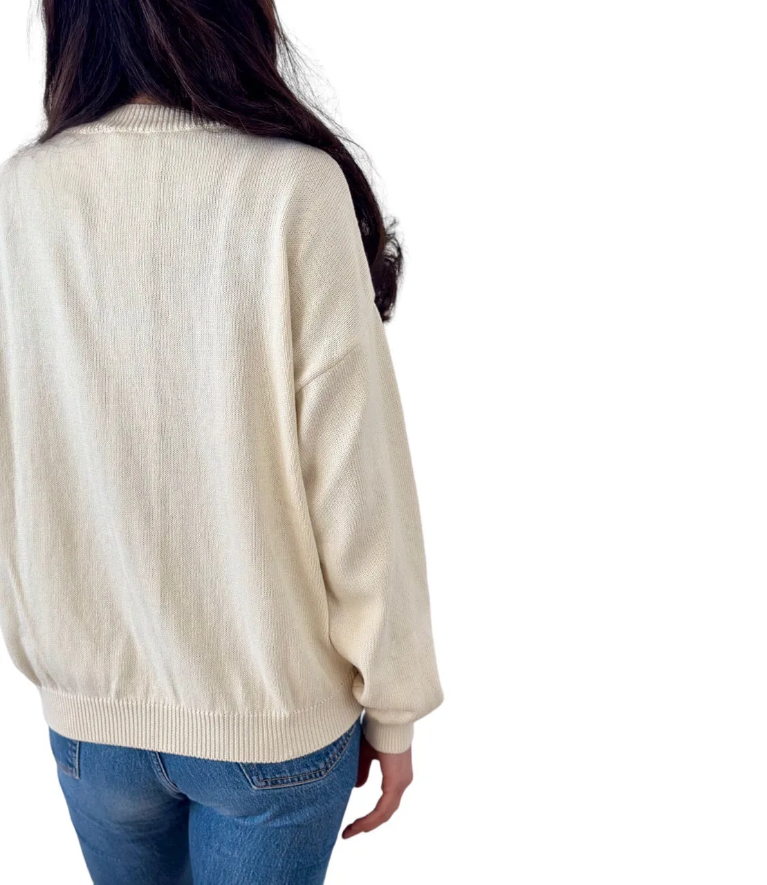 Vicolo cream embroidered logo cotton pullover