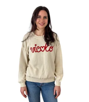 Vicolo cream embroidered logo cotton pullover
