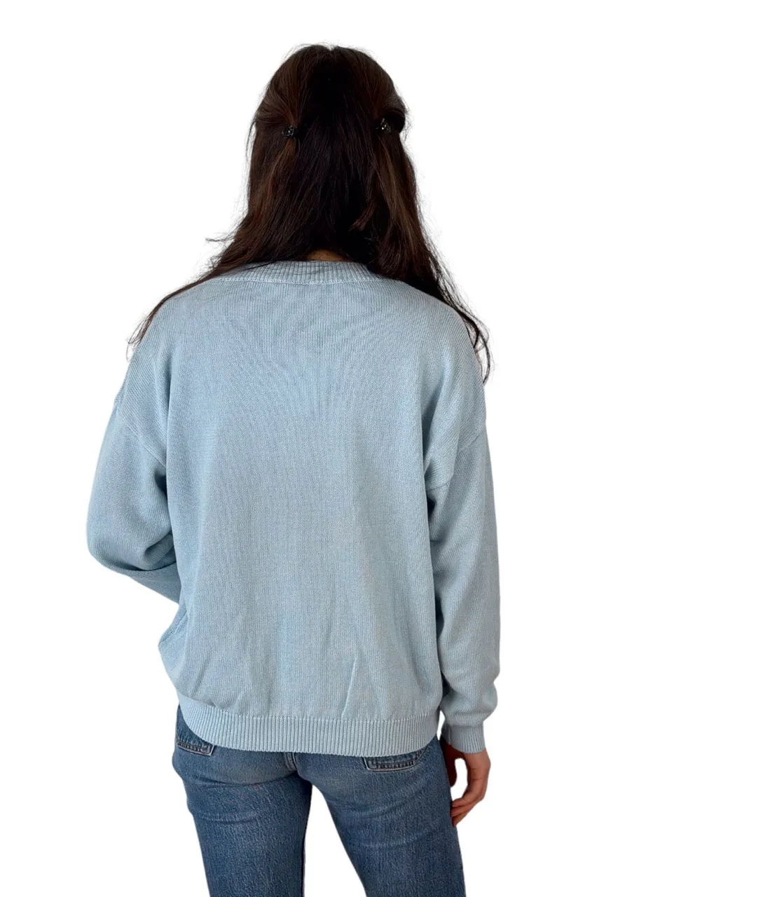 Vicolo light blue embroidered stamps cotton pullover