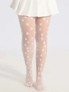 White Plus Size Pantyhose with Hearts
