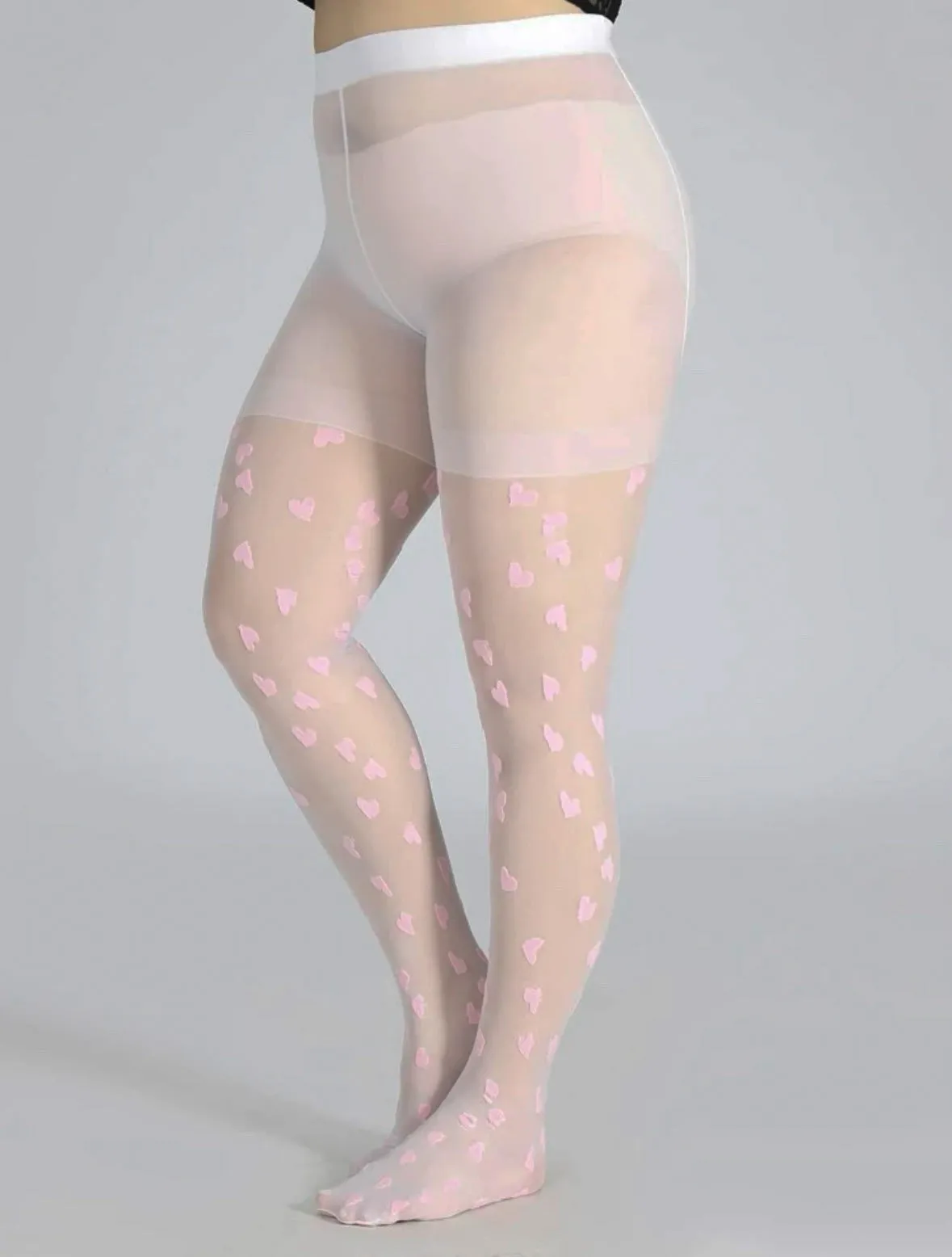 White Plus Size Pantyhose with Hearts