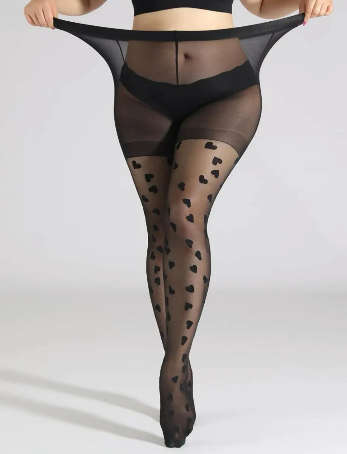 White Plus Size Pantyhose with Hearts