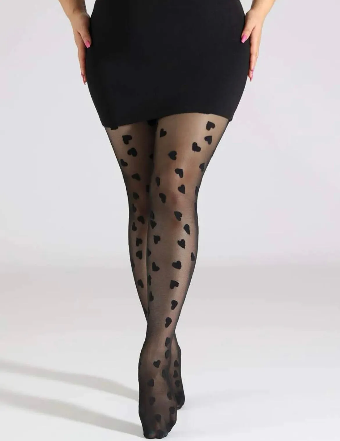 White Plus Size Pantyhose with Hearts
