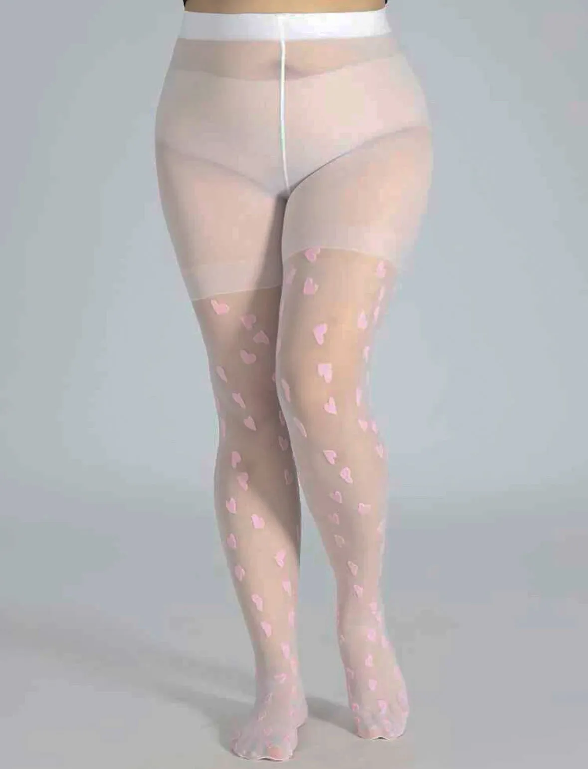 White Plus Size Pantyhose with Hearts