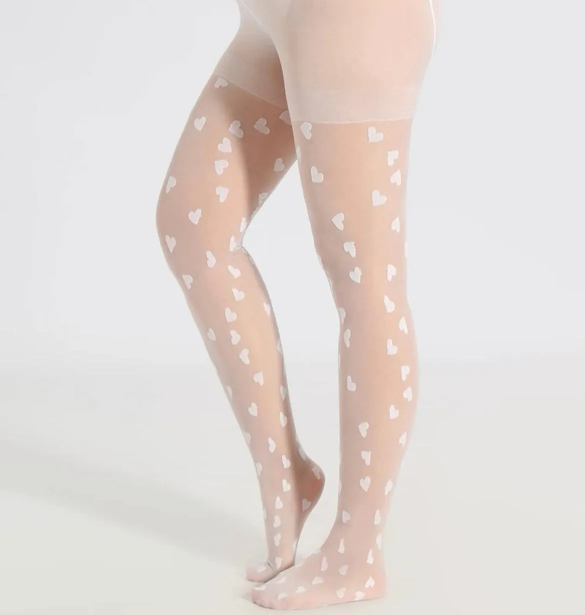 White Plus Size Pantyhose with Hearts