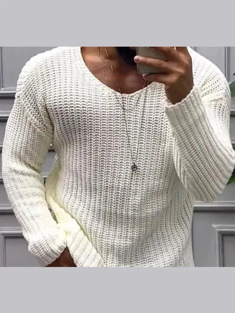 Wiaofellas  -  Solid Casual Knitted Men's Sweater Shirt Autumn O Neck Long Sleeve Knit Pullover Blouse Male Slim Bottom Knitwear