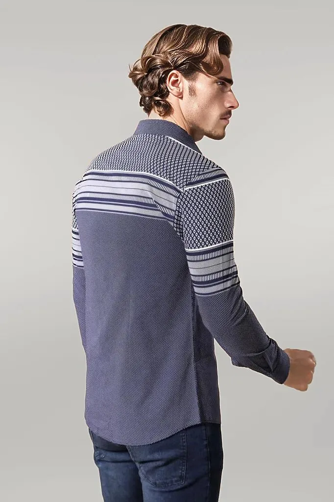 WSS Patterned Navy Blue Men Shirt  - Singen