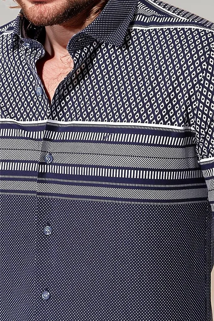 WSS Patterned Navy Blue Men Shirt  - Singen